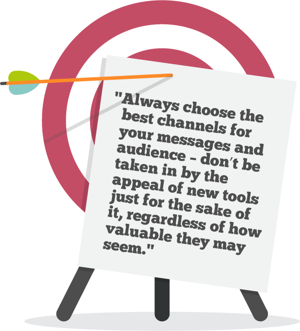 Always choose the best channels for your messages and audience – don’t be taken in by the appeal of new tools just for the sake of it, regardless of how valuable they may seem. 