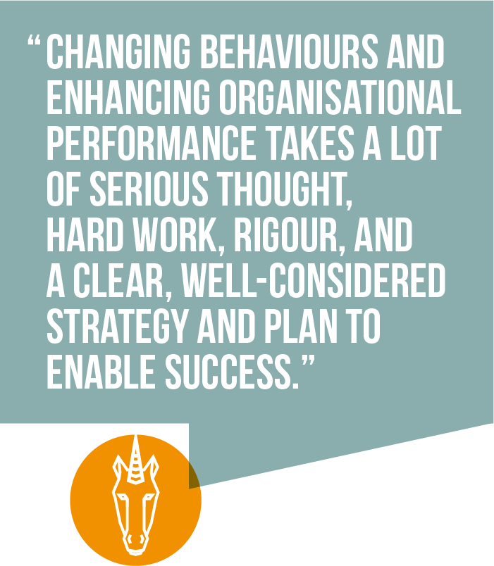 4) Changing behaviours and enhancing organisational performance takes a lot of serious thought, hard work, rigour, and a clear, well-considered strategy and plan to enable success
