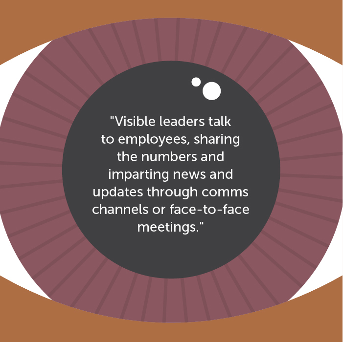 Visible leaders talk to employees, sharing the numbers and imparting news and updates through comms channels or face-to-face meetings