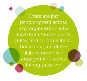 Why internal communications should be everybody's responsibility quote 3: There are key people spread across any organisation who have their fingers on its pulse, and so can help us build a picture of the state of employee engagement across the organisation