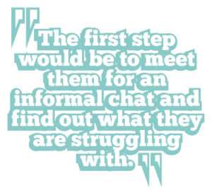 5 ways to boost leadership communication quote 1: The first step would be to meet them for an informal chat and find out what they are struggling with.