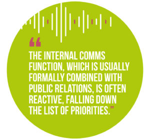 Symphonic Management, Quote 3: The internal communications function, which is usually formally combined with public relations, is often reactive, falling down the list of priorities.