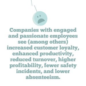 4 key strategies to help you improve employee engagement in your organisation, Quote 2: Companies with engaged and passionate employees see (among others) increased customer loyalty, enhanced productivity, reduced turnover, higher profitability, fewer safety incidents, and lower absenteeism