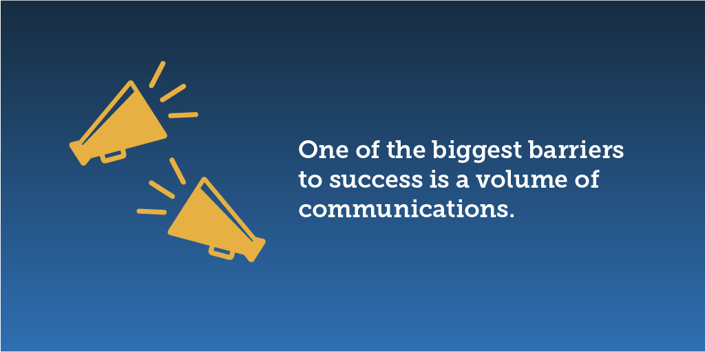 one of the biggest barriers to success is a volume of communications that is deemed excessive, and a resulting difficulty to cut through the noise. 
